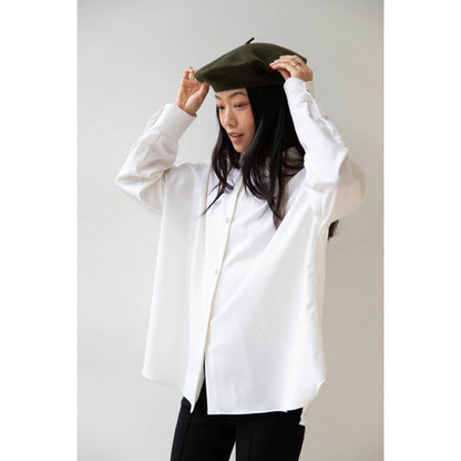 Wool Beret Hat in Olive Green