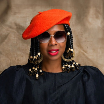 Wool Beret Hat in Orange