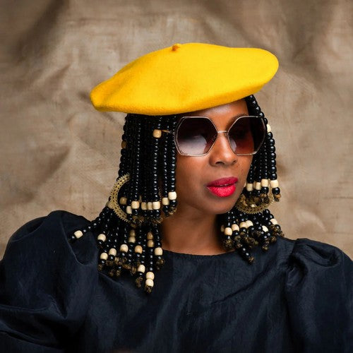 Wool Beret Hat in Bright Yellow
