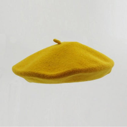 Wool Beret Hat in Bright Yellow