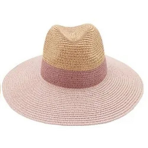 00271 Tri Colour Straw Panama Hat in Pink