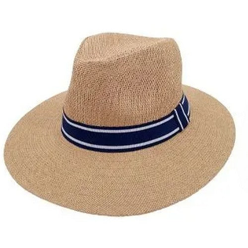00232 Stripe Band Straw Panama Hat in Natural