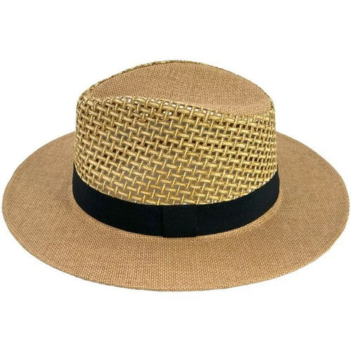 00233 Mesh Design Straw Panama Hat in Beige