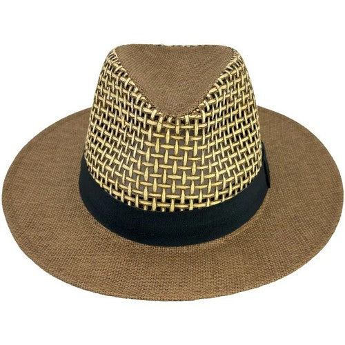 00233 Mesh Design Straw Panama Hat in Brown