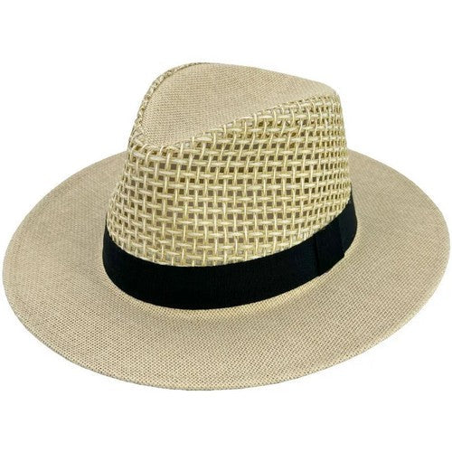 00233 Mesh Design Straw Panama Hat in Ivory