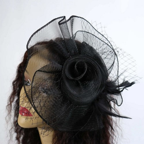 ASF0823 Flower Mesh Fascinator in Black