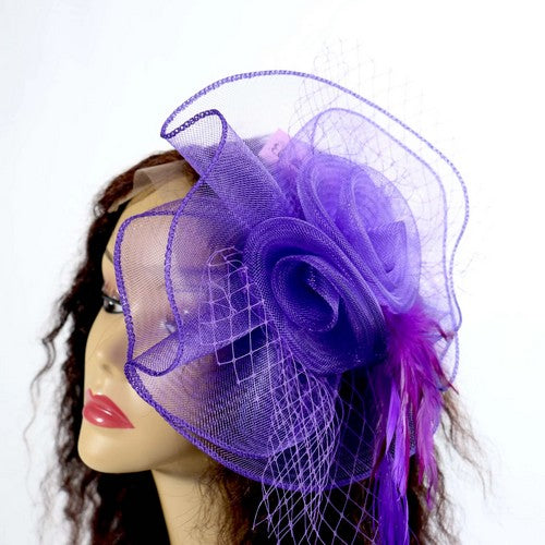 ASF0823 Flower Mesh Fascinator in Purple