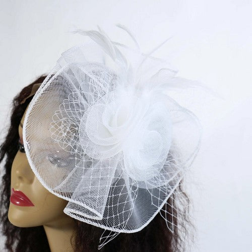 ASF0823 Flower Mesh Fascinator in White