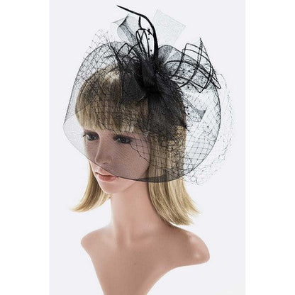 76-HNHP7317 Oversize Veil Clip On Fascinator in Black