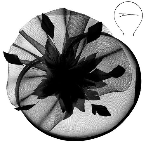 HTH2702 Jumbo Floral Mesh Fascinator in Black