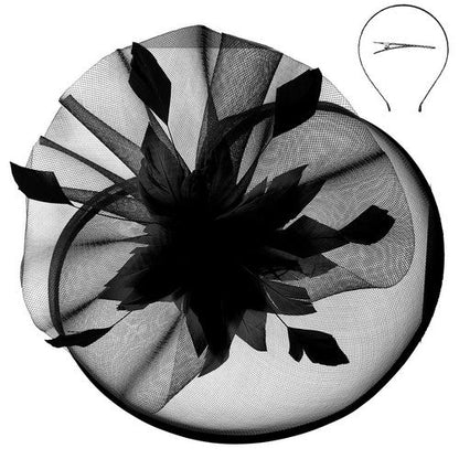 HTH2702 Jumbo Floral Mesh Fascinator in Black