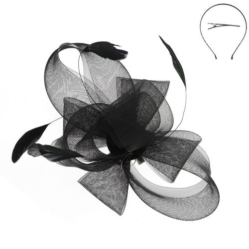 HTH2676 Bow & Feather Headband Fascinator in Black
