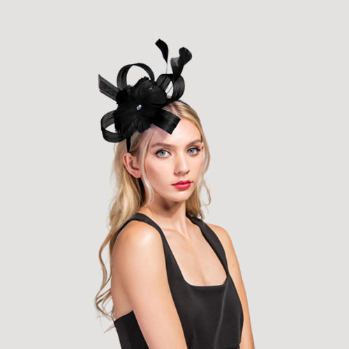 Jewel Feather Fascinator in Black