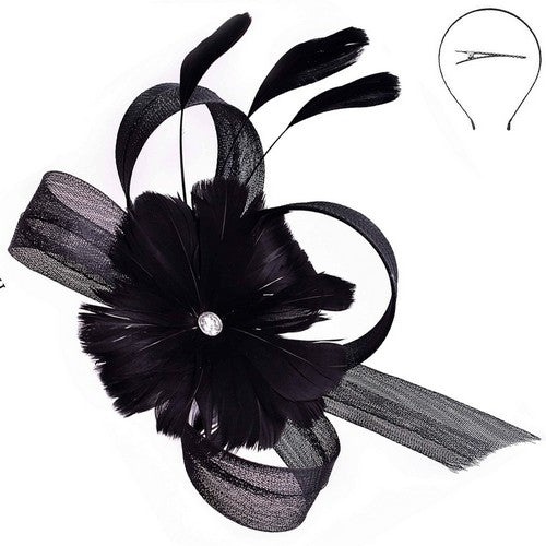 HTH2793 Jewel Feather Fascinator in Black