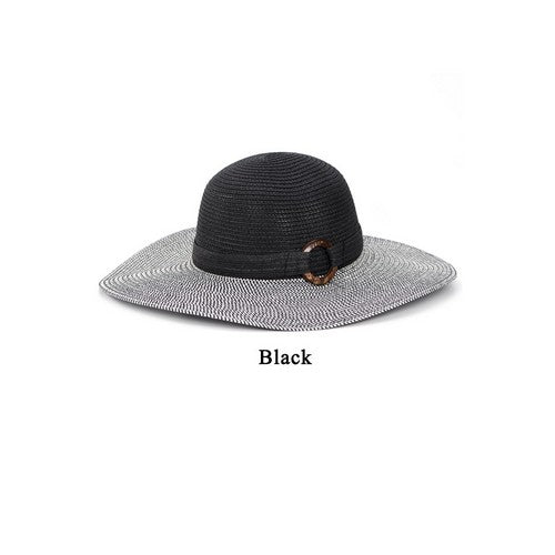Tortoise Shell Disc Wide Brim Straw Hat in Black