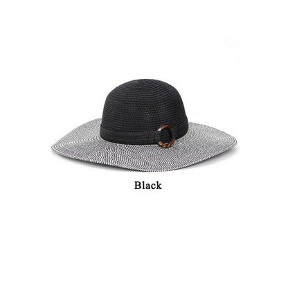 Tortoise Shell Disc Wide Brim Straw Hat in Black