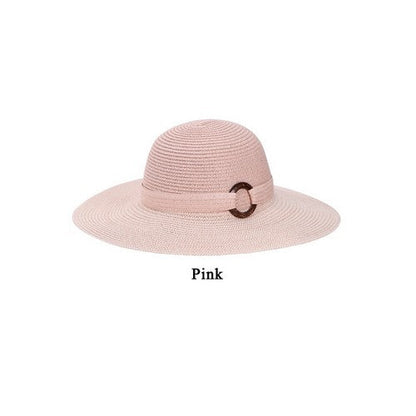 Tortoise Shell Disc Wide Brim Straw Hat in Pink