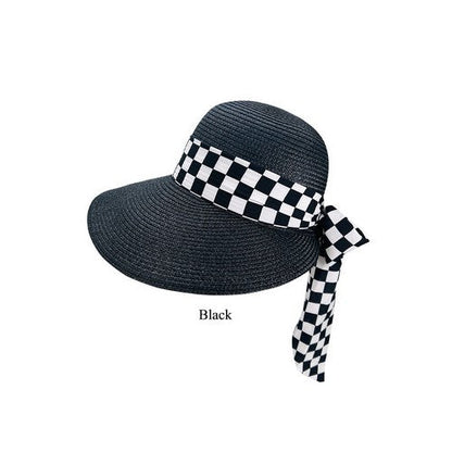 A20-71-WH-C Checker Ribbon Straw Hat in Black