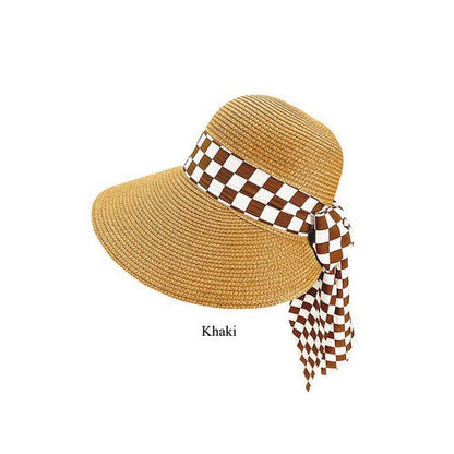 A20-71-WH-C Checker Ribbon Straw Hat in LKHAki