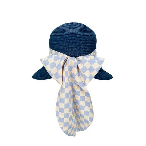 A20-71-WH-C Checker Ribbon Straw Hat in Navy