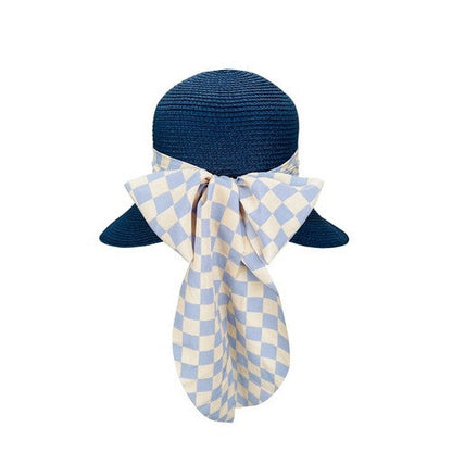A20-71-WH-C Checker Ribbon Straw Hat in Navy