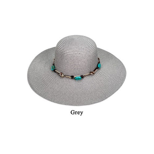 A20-92-WH-C Lace Tie Straw Beach Hat in Grey