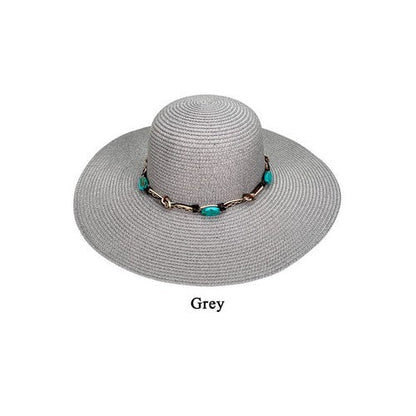 A20-92-WH-C Lace Tie Straw Beach Hat in Grey