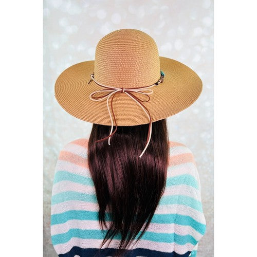 A20-92-WH-C Lace Tie Straw Beach Hat in LKHAki
