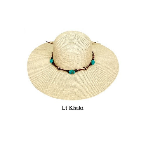 A20-92-WH-C Lace Tie Straw Beach Hat in Light Khaki