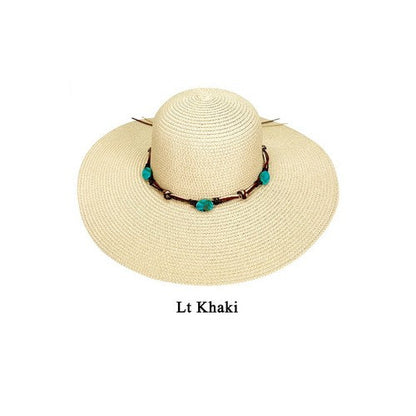 A20-92-WH-C Lace Tie Straw Beach Hat in Light Khaki