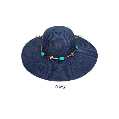 A20-92-WH-C Lace Tie Straw Beach Hat in Navy