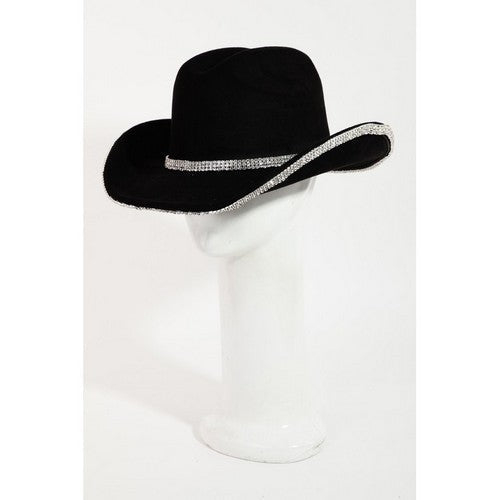 MMT8957 Rhinestone Trim Western Cowboy Hat in Black