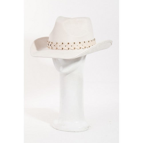 MMT9102 Leather Braid Felt Western Cowboy Hat in White