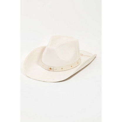 Studded Strap Western Cowboy Hat in Ivory