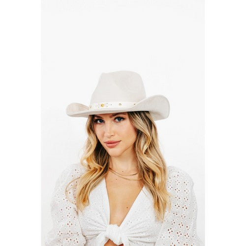 MMT8245 Studded Riblsor Bow Strap Western Cowboy Hat in White