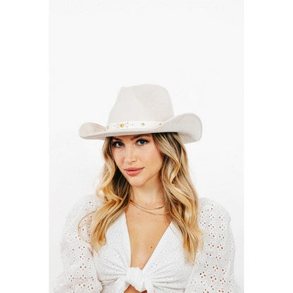 MMT8245 Studded Riblsor Bow Strap Western Cowboy Hat in White