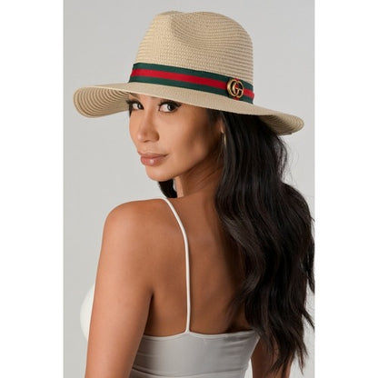 CG Badge Straw Panama Hat in Beige