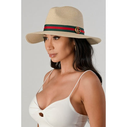 CG Badge Straw Panama Hat in Beige