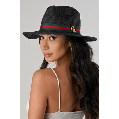 CG Badge Straw Panama Hat in Black