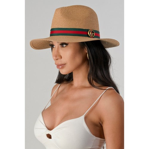 CG Badge Straw Panama Hat in Khaki