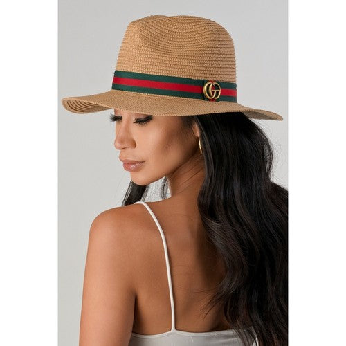 CG Badge Straw Panama Hat in Khaki