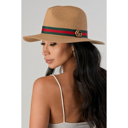 CG Badge Straw Panama Hat in Khaki