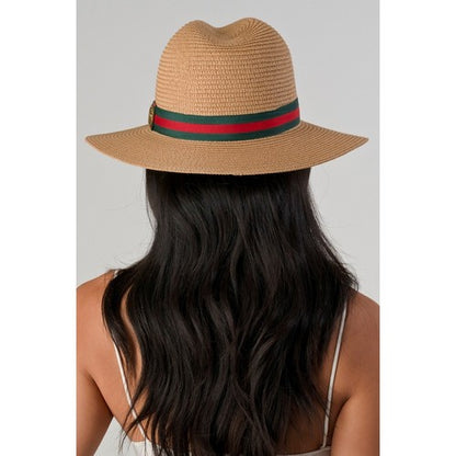 CG Badge Straw Panama Hat in Khaki