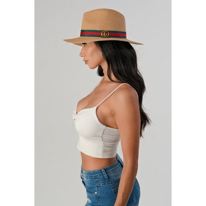 CG Badge Straw Panama Hat in Khaki