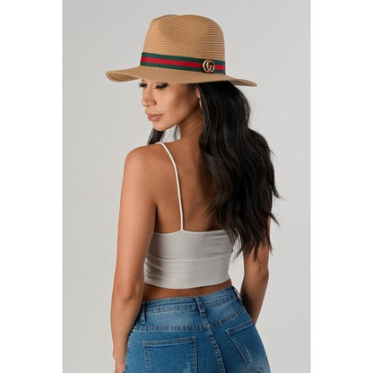 CG Badge Straw Panama Hat in Khaki