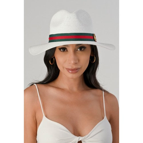 CG Badge Straw Panama Hat in White