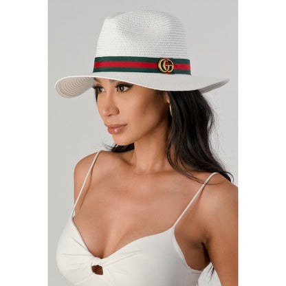 CG Badge Straw Panama Hat in White