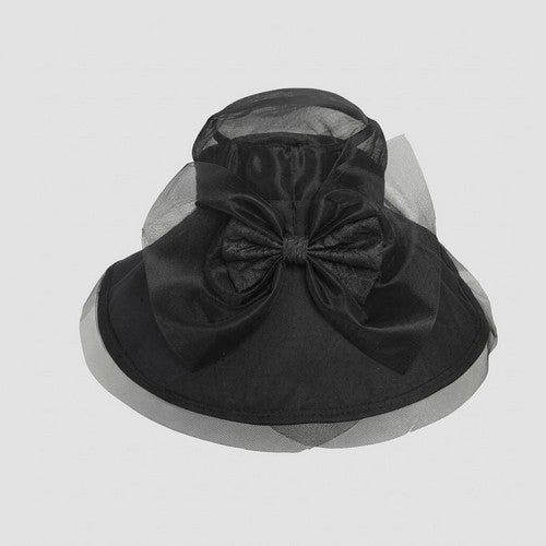 [VAT-FREE SHOPPING]Rhinestone DO Bow Back Organza Church Hat in Black