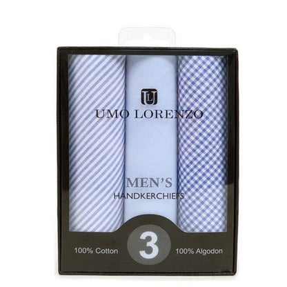 Umo Lorenzo 100% Cotton Handkerchief 3pk in Blue