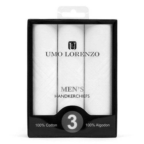 Umo Lorenzo 100% Cotton Handkerchief 3pk in White